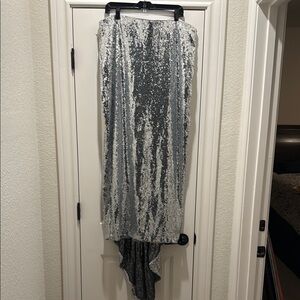 Elegant Silver Sequin Skirt with train